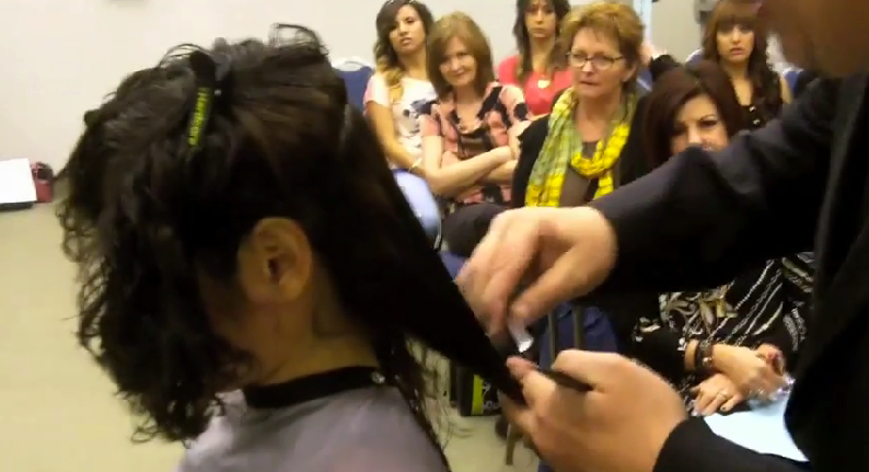 Bob haircut on curly hair with the Feather Styling Razor